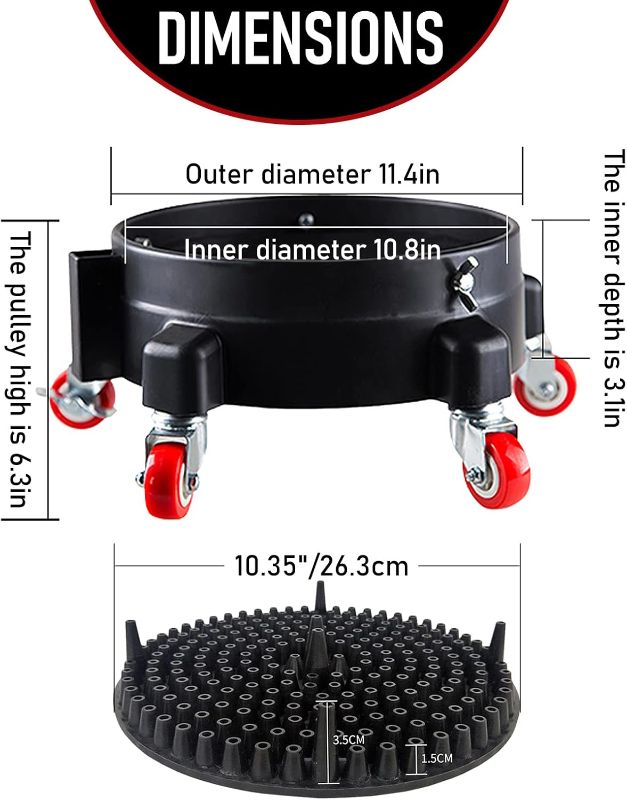 Photo 3 of (READ FULL POST) 5 Gallon Bucket Dolly with Grit Trap,Removable Rolling Car Wash Buckets with 360 Degree Wheels,11.5'' Car Washing Bucket Organizer Detailing Smoother Maneuvering
