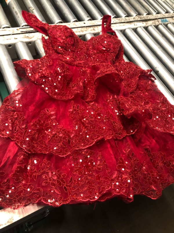 Photo 2 of *USED*Hiclein Sparkly Sequin Short Prom Dress 2024 Homecoming Dresses for Teens Off Shoulder Tiered Lace Cocktail Party Gown Burgundy US 4