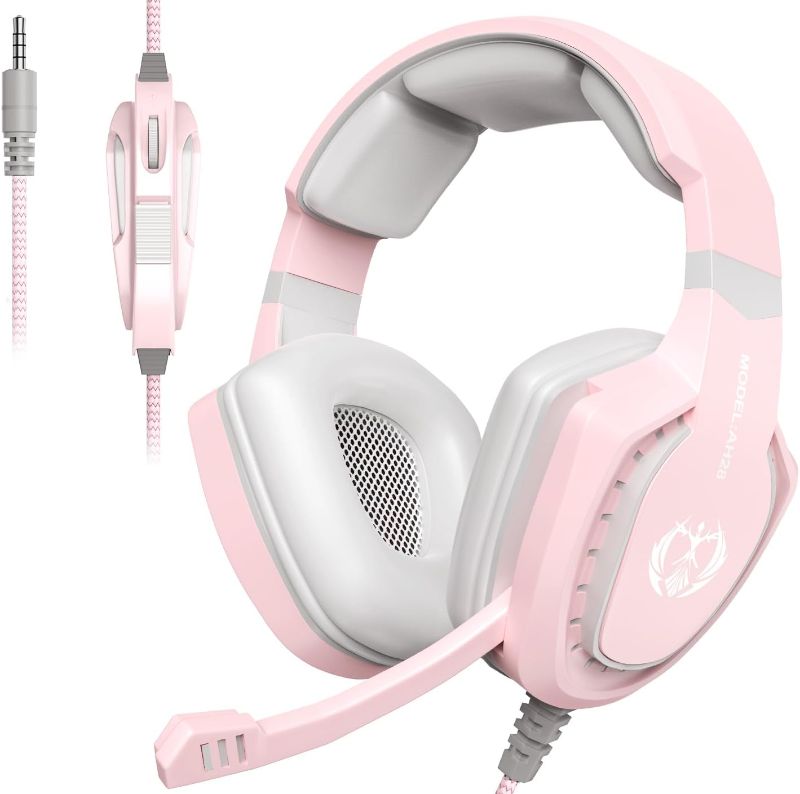 Photo 1 of (READ FULL POST) Anivia Pink Gaming Headset with Mic for PS5 PS4 Xbox One, Wired Over Ear Headphones with Microphone for PC Computer Laptop Desktop Mac Phones Tablets