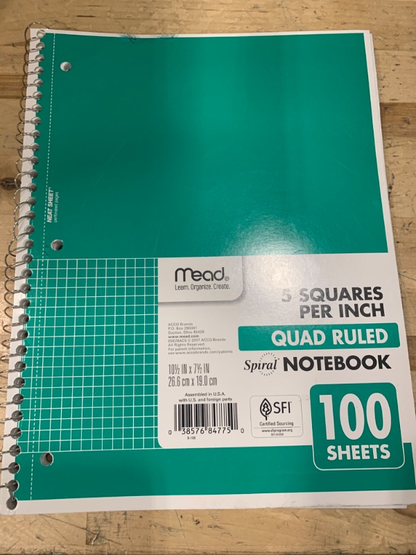 Photo 2 of **SEE PHOTOS FOR DAMAGE** Mead Spiral Notebook, 1-Subject, Graph Ruled Paper, 7-1/2" x 10-1/2", 100 Sheets, Green (05676AC5)
