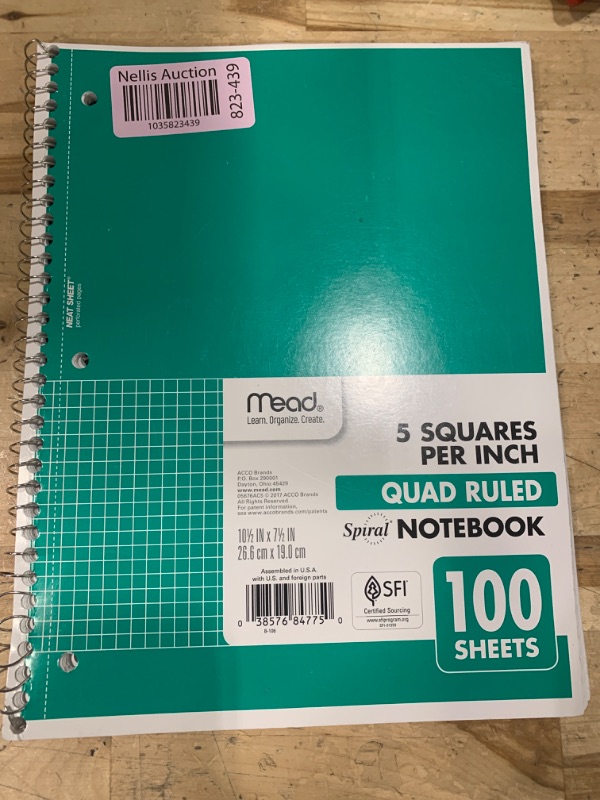 Photo 2 of ** SEE PHOTOS FOR DAMAGE ** Mead Spiral Notebook, 1-Subject, Graph Ruled Paper, 7-1/2" x 10-1/2", 100 Sheets, Green (05676AC5)