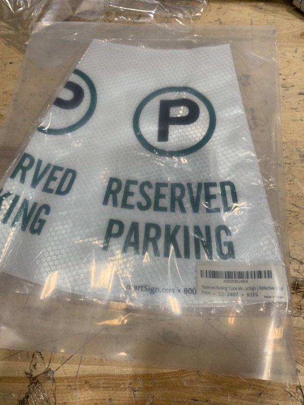 Photo 1 of  1SmartSign “Reserved Parking” Bright Reflective Cone Message Sleeve, [Cone Not Included], Made in USA