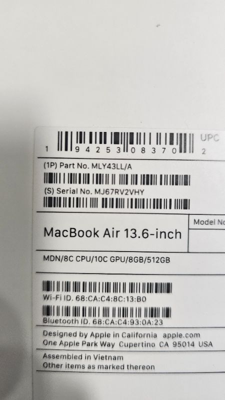 Photo 3 of Apple 2022 MacBook Air Laptop with M2 chip: Built for Apple Intelligence, 13.6-inch Liquid Retina Display, 8GB RAM, 512GB SSD Storage, Backlit Keyboard, 1080p FaceTime HD Camera; Midnight