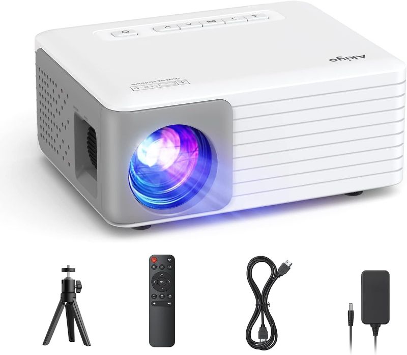 Photo 1 of Akiyo O1 Pro 1080P Mini Projector, Phone Projector for Home Theater, Movie, Outdoor, Compatible with iOS/Android/HDMI/USB/TV Stick/PC with Projector Stand