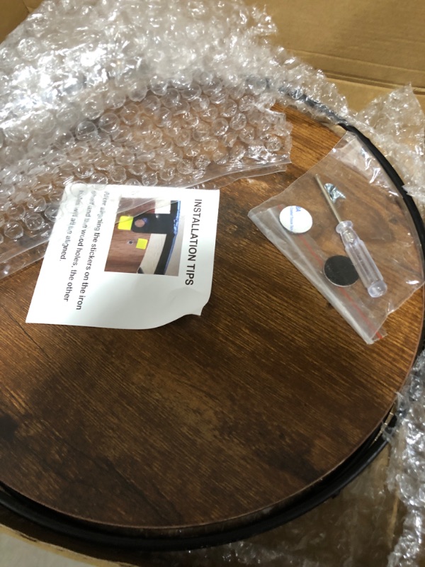 Photo 1 of 12 Inch Wood Lazy Susan Turntable for Table, Kitchen Rustic Brown Turntable Organizer with Steel Frame, 360 Degree Decorative Turntable for Countertop Cabinet or Centerpieces