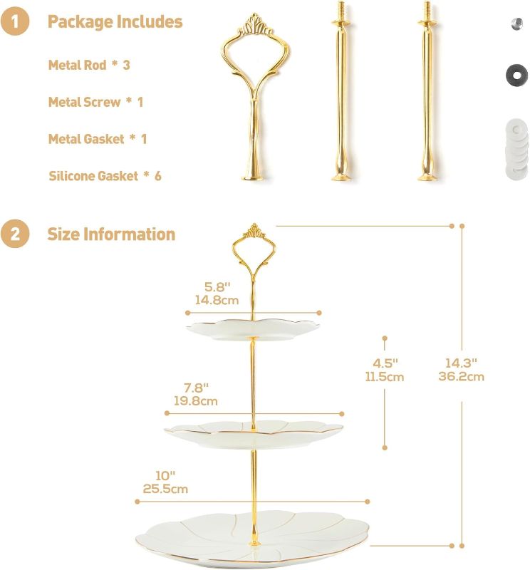 Photo 3 of (READ FULL POST) DUJUST Luxury Porcelain 3-Tier Cupcake Stand Tower, British Style Serving Tray with Golden Trim, Food Grade Dessert Display Stand, Beautiful Gift for Tea Party & Home Décor