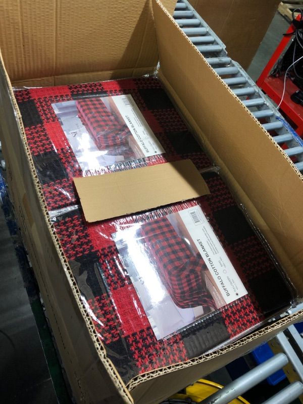 Photo 1 of ***brand new, whole case*** Sweet Home Collection 100% Fine Cotton Blanket Luxurious Weave Stylish Design Soft and Comfortable All Season Warmth, Full/Queen, Buffalo Plaid Burgundy Black (Pack of 6)