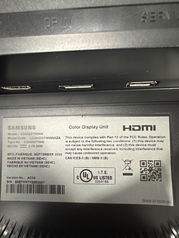 Photo 1 of Samsung 34' Odyssey G5 Ultra-Wide Gaming Monitor with 1000R Curved Screen, 165Hz, 1ms, FreeSync Premium, Large Display, Eye Comfort, Multiple Ports, WQHD, LC34G55TWWNXZA, 2020, Black