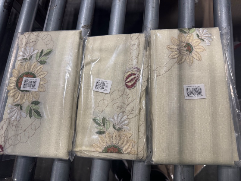 Photo 2 of  set of 3 Sweet Home Collection Sunflower Cream Embroidered Kitchen Curtains Swag Pair