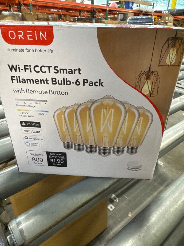 Photo 1 of OREiN Matter Smart Light Bulb, ST19(58) Smart Edison Bulbs with Remote Control Work with Apple Home, Alexa, Google Home, SmartThings, 800lm 2700K-6500K Smart Filament Bulb E26 Base 6Pack