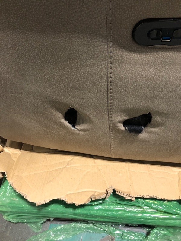 Photo 4 of ***Damage shown in last photo*** ***Damaged packaging*** Signature Design by Ashley Next-Gen DuraPella Faux Leather Zero Wall Power Reclining Sofa with USB, Beige Sand