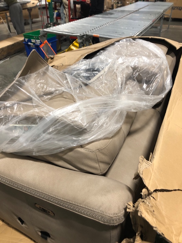 Photo 3 of ***Damage shown in last photo*** ***Damaged packaging*** Signature Design by Ashley Next-Gen DuraPella Faux Leather Zero Wall Power Reclining Sofa with USB, Beige Sand