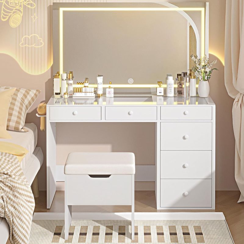 Photo 1 of ***Stock photo is a similar item*** Makeup Vanity Desk with 6 Drawers, Wide Mirror Joan