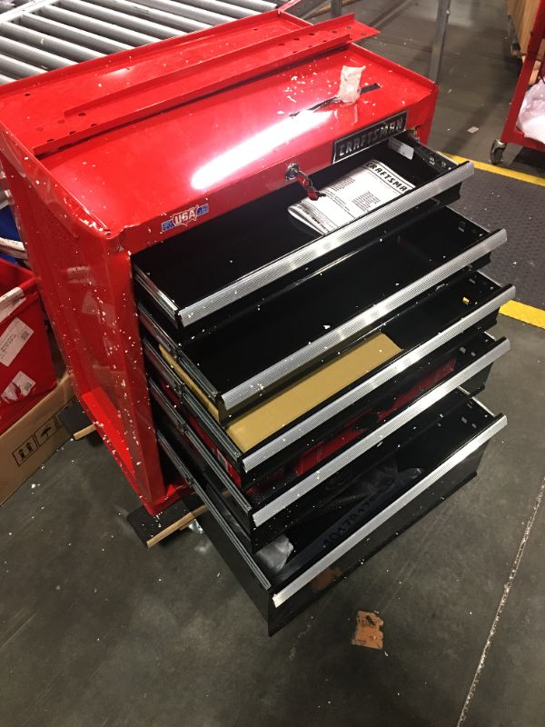 Photo 2 of ***side bent, some draw didn't lock well*** CRAFTSMAN Rolling Tool Chest, 26-inch, 5-Drawer, Workshop Tool Storage with Wheels (CMST32752RB)