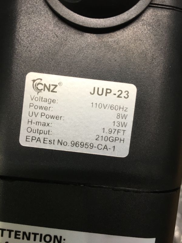 Photo 3 of ***pump turned on, but unable test for function*** CNZ JUP-23 Aquarium Submersible Power Head with Built-in 13w Sterilizer