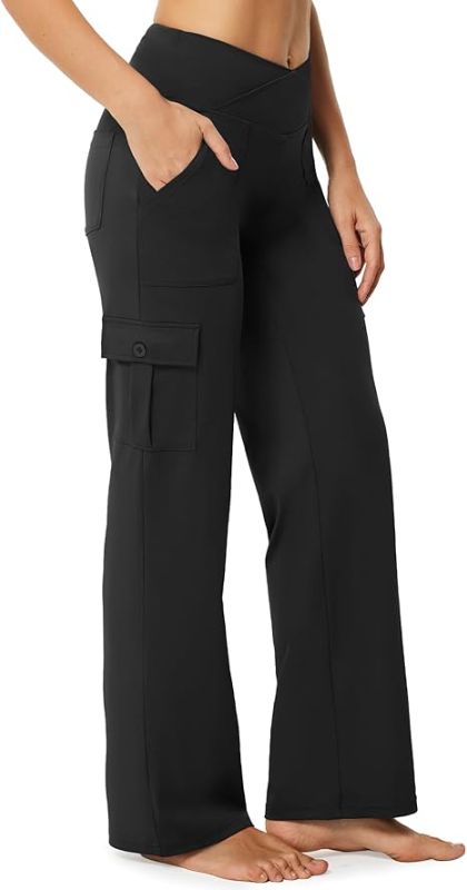Photo 1 of ***2XL SIZE*** Casei Yoga Pants with Pockets for Women Wide Leg Cargo Pants High Waist Crossover Stretch Work Travel Casual Sweatpants
