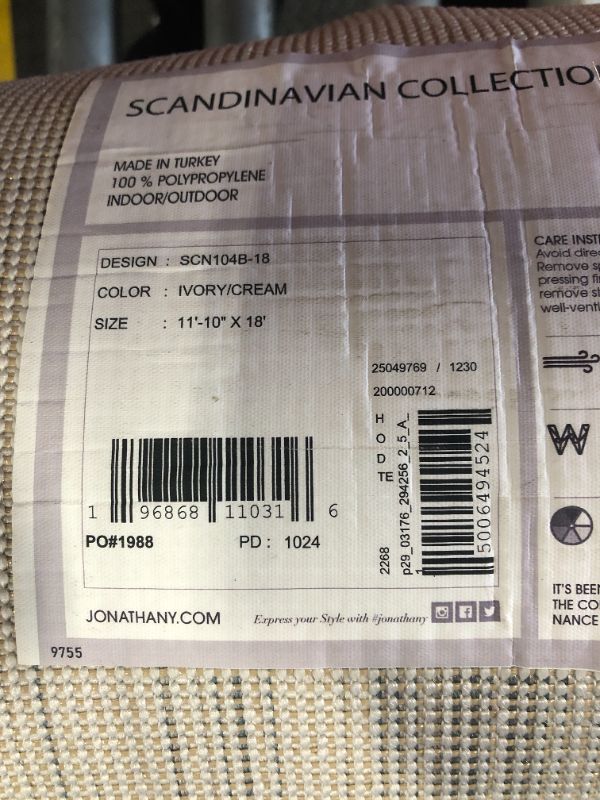 Photo 1 of ***dirty need clean, same item, SIZE 12ft x 18 ft*** JONATHAN Y SCN104B-18 Nordby High-Low Geometric Arch Scandi Striped Ivory/Cream 12 ft. x 18 ft. Indoor/Outdoor Area Rug, Pet Friendly, Non-Shedding, Stain Resistant, Easy-Cleaning for Backyard, Patio