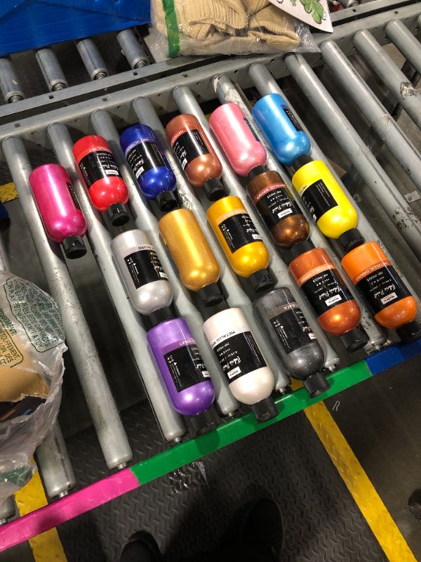 Photo 1 of ***missing tool and 2 color***Nicpro 18 Colors Metallic Fabric Paint (8.45oz, 250ml) Permanent Soft Fabric Paint for Clothes, Non-Toxic Textile Paint for Fabric DIY Crafts, T-shirts, Shoes Jeans Bags for Kid Adult with Color Wheel