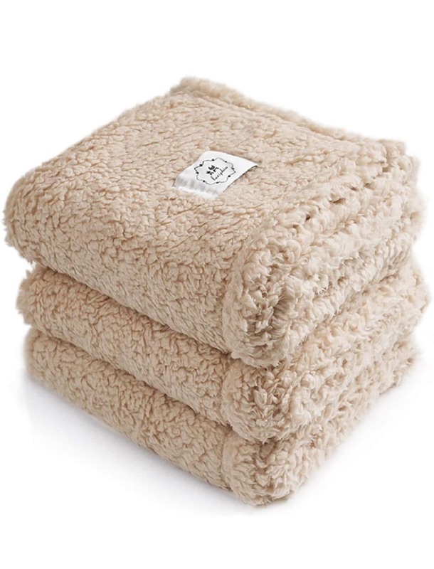 Photo 1 of 1 Pack 3 Calming Blankets Fluffy Premium Fleece Pet Blanket Soft Sherpa Throw for Dog Puppy Cat Beige Small (23" x16'')