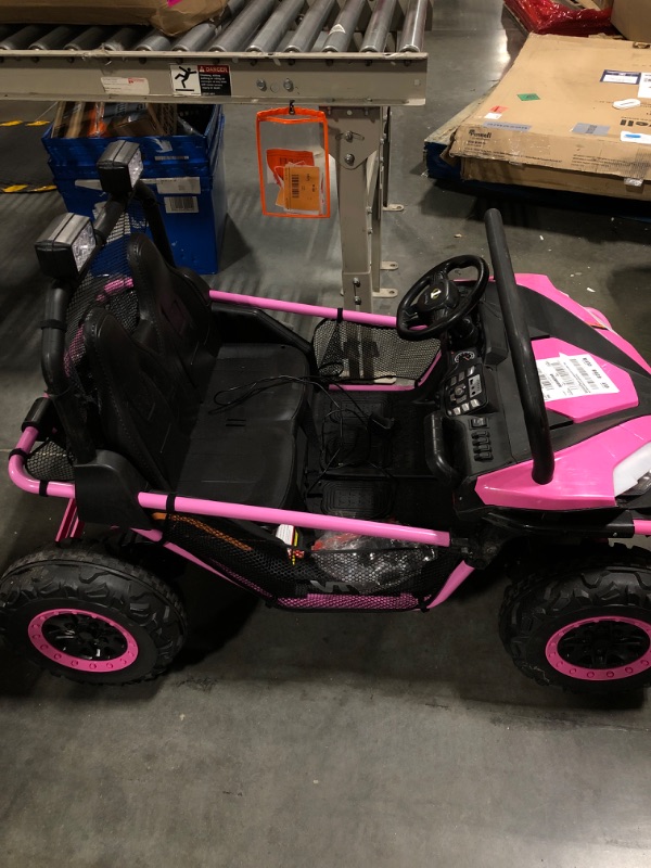 Photo 5 of 24V 2 Seater10AH 4WD Ride on Cars, Off-Road Kids Electric Vehicles with Remote Control, Bluetooth, Max Speed 6 MPH, Soft Start, Spring Suspension,Purple Pink