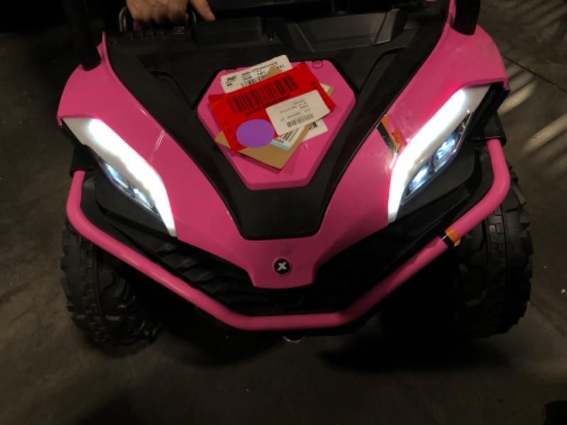 Photo 6 of 24V 2 Seater10AH 4WD Ride on Cars, Off-Road Kids Electric Vehicles with Remote Control, Bluetooth, Max Speed 6 MPH, Soft Start, Spring Suspension,Purple Pink