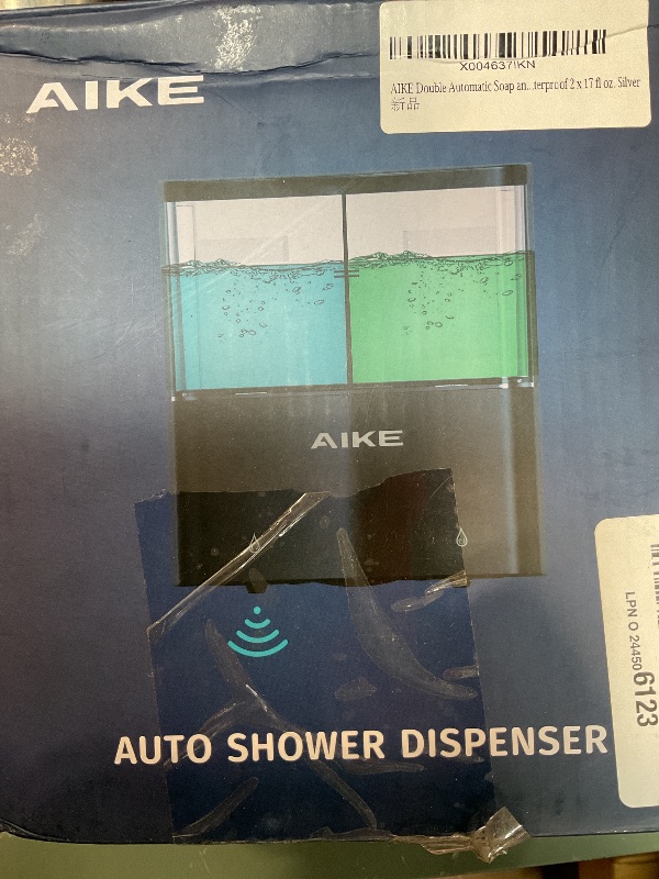 Photo 2 of **mounting plate not included** AIKE Double Automatic Soap and Shower Dispenser Wall Mount 2 Chambers Dispenser IPX7 Waterproof 2 x 17 fl oz. Silver