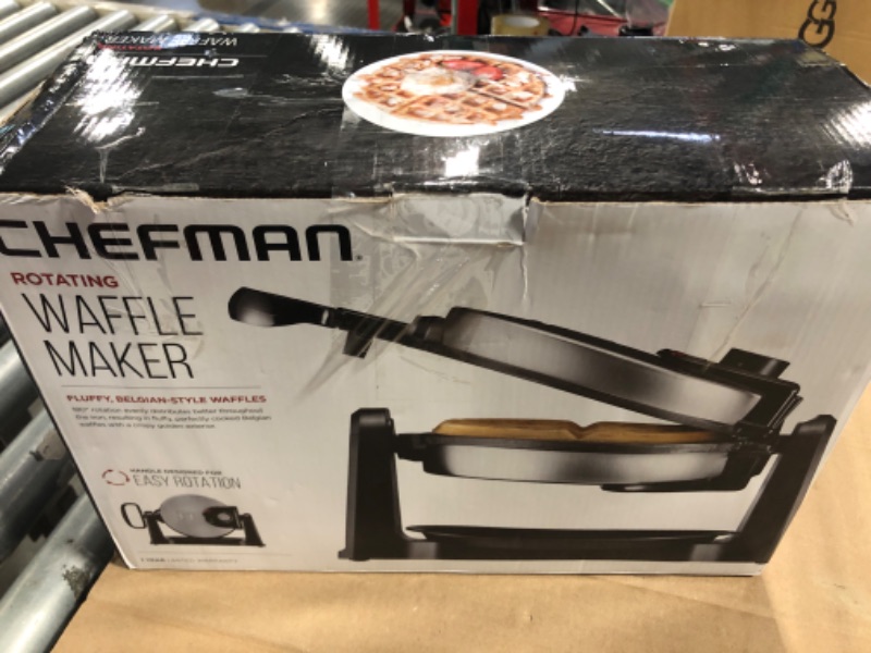 Photo 3 of (BROKEN handle) Chefman Rotating Belgian Waffle Maker, 180 Flip Iron w/ Non-Stick Plates, Adjustable Timer, Locking Lid, Drip Plate, Space Sa