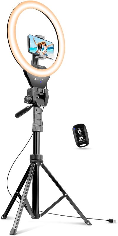 Photo 1 of 10.2" Selfie Ring Light with 65" Adjustable Tripod Stand & Phone Holder for Live Stream/Makeup