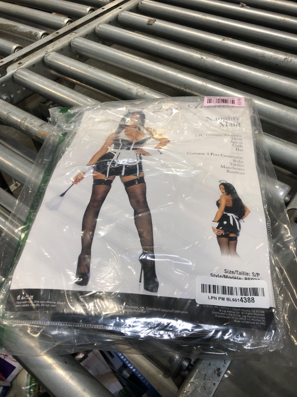 Photo 1 of Leg Avenue 86973-00701 4 Pc Naughty Maid, Includes Vinyl Zip Up Garter Dress, Apron, Cuffs, And Hat Headband, Small, Blk/White
