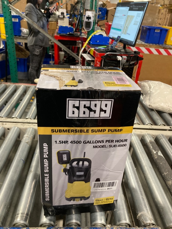 Photo 1 of 6699 1.5HP Handy Utility Pump Submersible Water Pump 4500GPH High Flow to Remove Clean/Dirty Water for Swimming Pool Pond Hot Tub Flooded House Rain Barrel with Float Switch SUB 4500