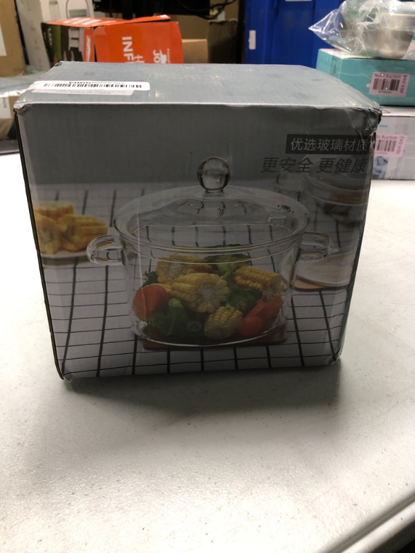 Photo 1 of 2L Clear Glass Simmer Potpourri Pot with Lid 67OZ Glass Saucepan with Cover Glass Pots Set for Cooking On Stove Handmade Glass Cookware Set Cooktop Safe for Milk,Pasta Noodle, Soup