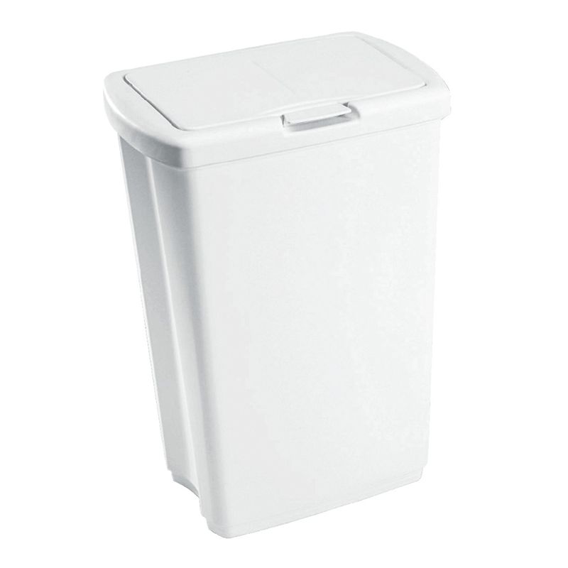 Photo 1 of 13.25 Gal White Plastic Spring Top Wastebasket
