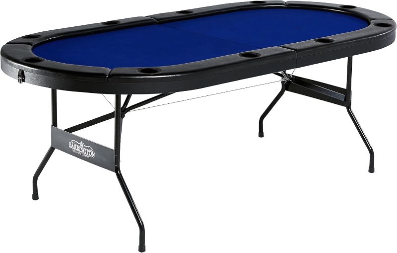 Photo 1 of ***SIMILAR*** Barrington Billiards 10 Player Classic Poker Table with Padded Rails and Cup Holders, Black/Blue, 84 Inches