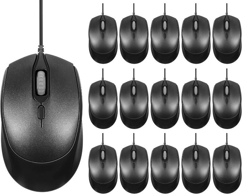 Photo 1 of 16 Pack Computer Mouse Pack Bulk Wired Silent USB Optical Corded Mouse with 3 Adjustable DPI Computer Mice Compatible with Laptop Desktop PC School Office Business Home Supplies