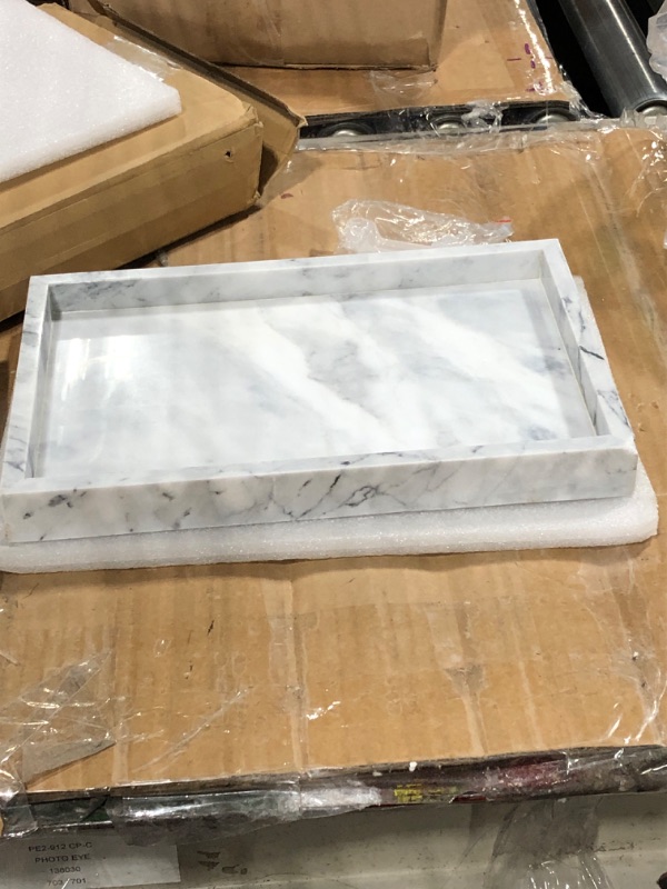 Photo 2 of 12"x8" Real Natural Marble Vanity Tray, Genuine Marble Storage Tray for Cosmetics/Jewelry, Non-Resin/Non-Ceramic, Dresser Organizer Tray, Bathroom Tray, Home Decor, Kitchen, Coffee Table, 12 x 8 inch