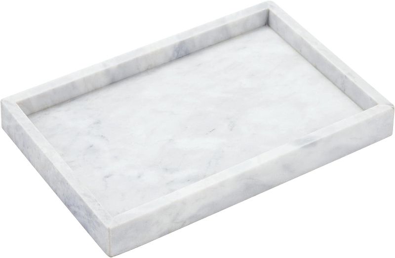 Photo 1 of 12"x8" Real Natural Marble Vanity Tray, Genuine Marble Storage Tray for Cosmetics/Jewelry, Non-Resin/Non-Ceramic, Dresser Organizer Tray, Bathroom Tray, Home Decor, Kitchen, Coffee Table, 12 x 8 inch