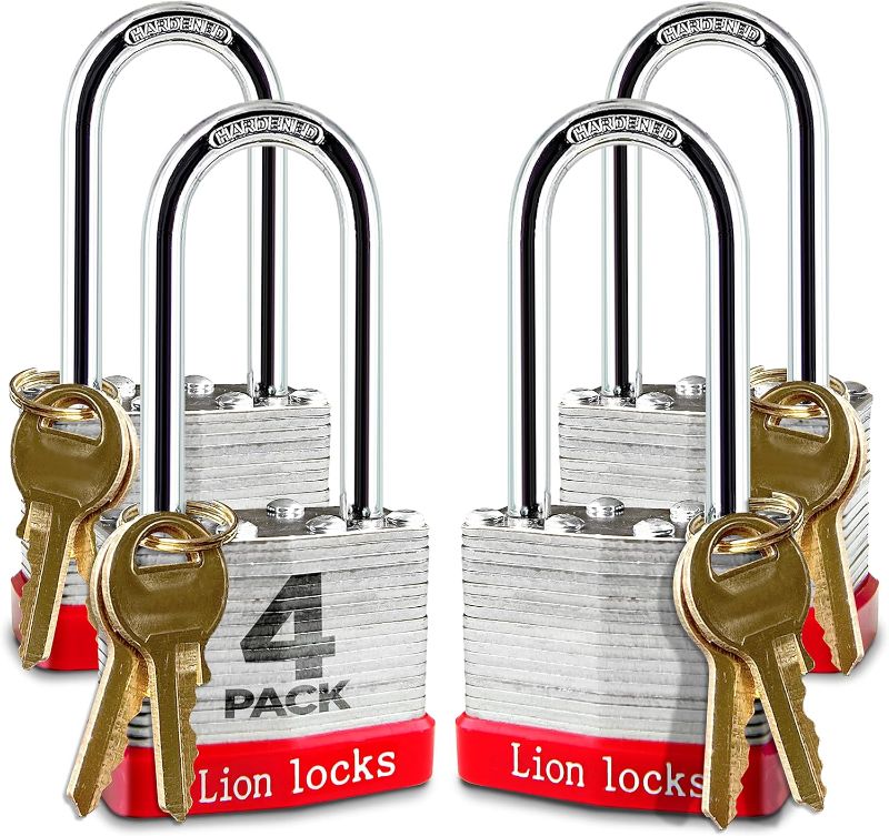 Photo 1 of 4 Keyed-Alike Padlocks w/ 2” Long Shackle, 8 Keys, Hardened Steel Pad Lock, Pick Resistant Brass Pin Cylinder (Pack of 4)