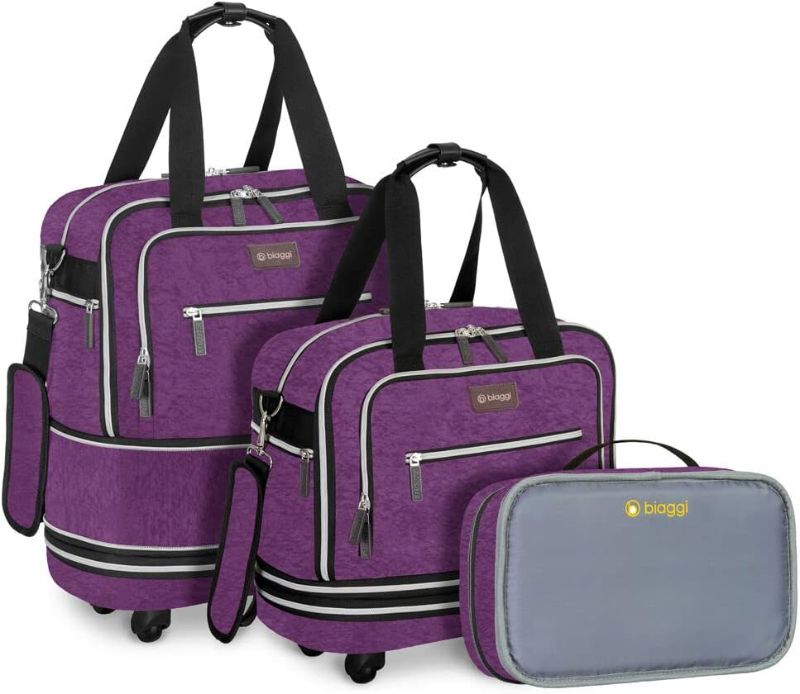 Photo 1 of Biaggi Zipsak Boost! Foldable Underseat Carry-On Expands to Full Size Carry-On - Custom Sized Packing Cube Included (Purple)