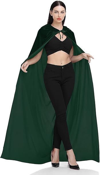 Photo 1 of Ammiko Velvet Cape Unisex Cloak with Hood Halloween Costume Hooded Cloak Adult Vampire Witch Cape Women
