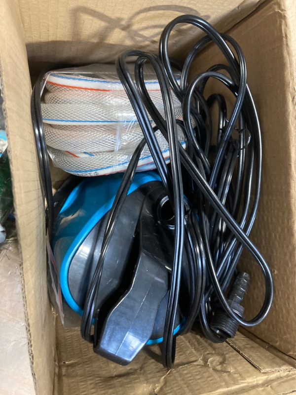 Photo 1 of AgiiMan Sump Pump - 125W 1100GPH Submersible Water Pump with 16ft Drainage Hose, 25ft Extra Long Power Cord & 4 Hose Adapters, Water Pump for Basements, Pool Fountains, Hot Tub, Garden Pond, Blue