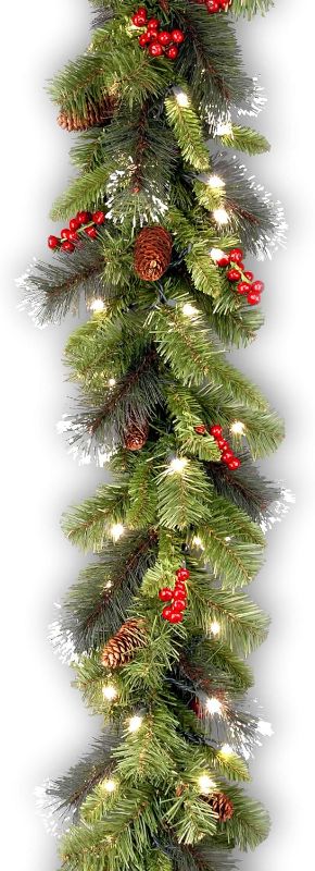 Photo 1 of (FAIR) **SIMILAR TO** National Tree Company Pre-Lit Artificial Christmas Garland, Green, Crestwood Spruce, White Lights, Decorated with Pine Cones, Berry Clusters, Plug In, Christmas Collection, 9 Feet 
