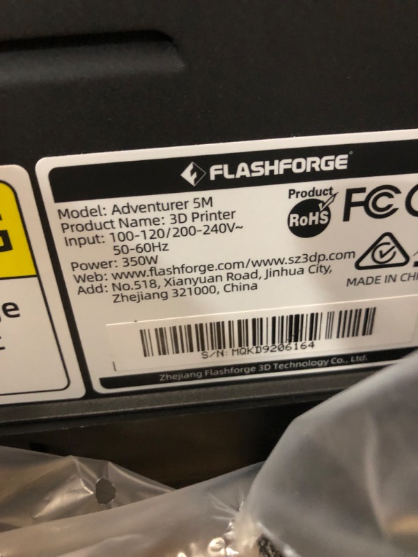 Photo 8 of **MINOR DAMAGE TO CONNECTOR**
FLASHFORGE Adventurer 5M 3D Printer, 600mm/s Max High-Speed 3D Printers with Auto Leveling, Core XY Structure, Vibration Compensation and Out-of-The-Box, Large Printing Size 220 * 220 * 220mm