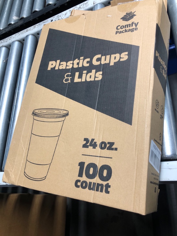 Photo 3 of [100 Sets - 24 oz.] Plastic Cups With Flat Lids