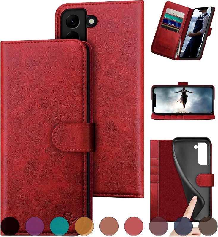 Photo 1 of (READ FULL POST) DuckSky for Samsung Galaxy S22 Genuine Leather Wallet case ?RFID Blocking??4 Credit Card Holder??Real Leather? Flip Folio Book Phone case Protective Cover Women Men for S22 case Wine Red