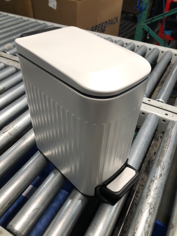 Photo 1 of (READ FULL POST) TIPGO Slim Bathroom Trash Can with Lid Soft Close, 6 Liter / 1.6 Gallon Stainless Steel Garbage Can with Removable Inner Bucket, Foot Pedal, Small Trash Cans for Bedroom, Office, Kitchen (White)