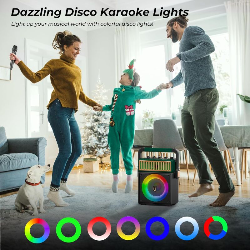 Photo 1 of (READ FULL POST) JYX Karaoke Machine with 2 Wireless Mics, Retro Bluetooth Speaker for Adults, PA Speaker System with Colorful LED Lights, Supports BT/USB/TF Card/AUX-in/MIC Input for Home Party