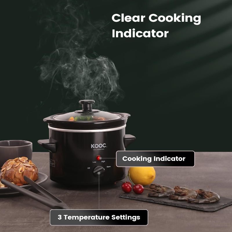 Photo 1 of ***STOCK PHOTO REFERENCE ONLY*** KOOC Small Slow Cooker, 2-Quart, Free Liners Included for Easy Clean-up, Upgraded Ceramic Pot, Adjustable Temp, Nutrient Loss Reduction, Stainless