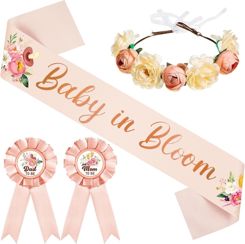 Photo 1 of  Sash Mom to Be Sash and Dad to Be Pin Flower Crown for Boys Girls Pregnancy Props Gift