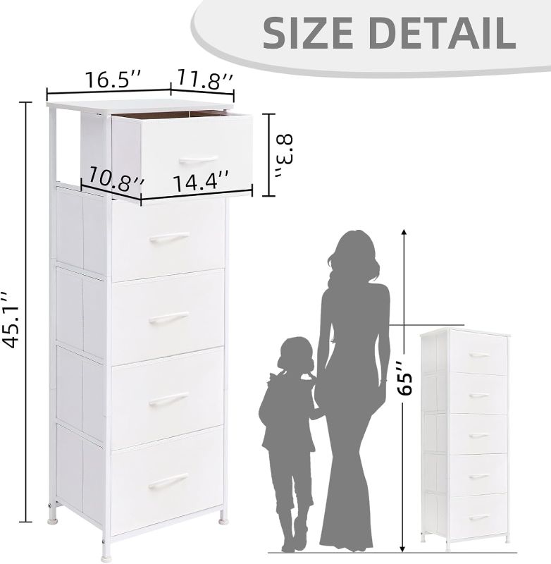 Photo 3 of (READ FULL POST) (PARTS)  Somdot Tall Dresser for Bedroom, 4 Drawer Storage Organizer Chest of Drawers with Removable Fabric Bins for Living Room Closet Bedside Nursery Laundry Entryway Hallway, White Leather