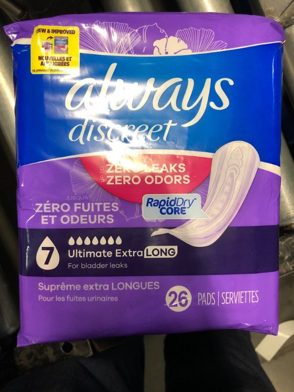 Photo 2 of ***STOCK PHOTO REFERENCE ONLY***
Always Discreet Adult Moderate Long Incontinence Pads, Up to 100% Leak-Free Protection, 26 count 